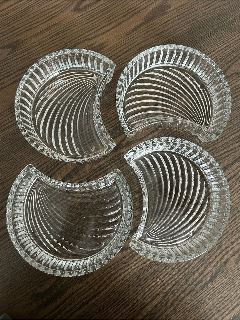 Set of 4 Clear Glass Crescent Dishes